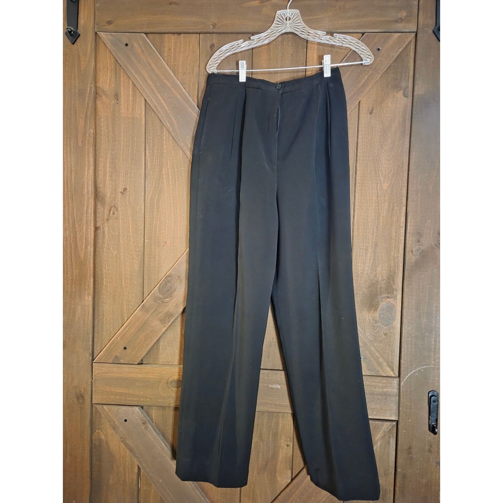 Vintage Black High Rise Pleated Straight Leg Dress Pants Trousers Womens